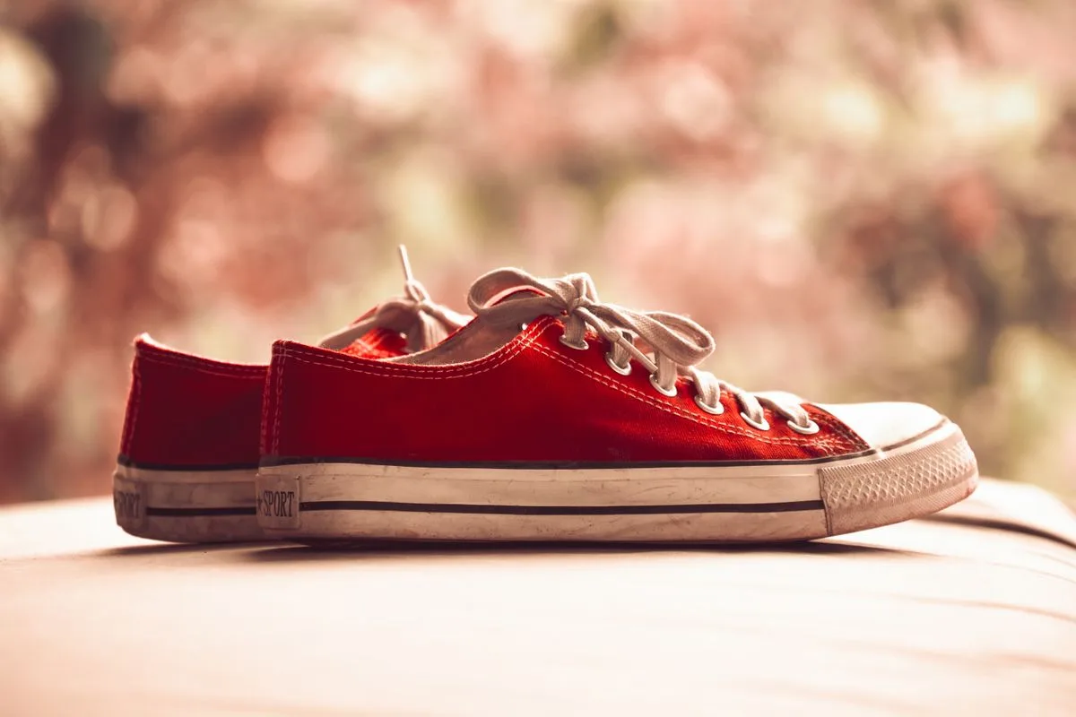 Pair of red low-top sneakers